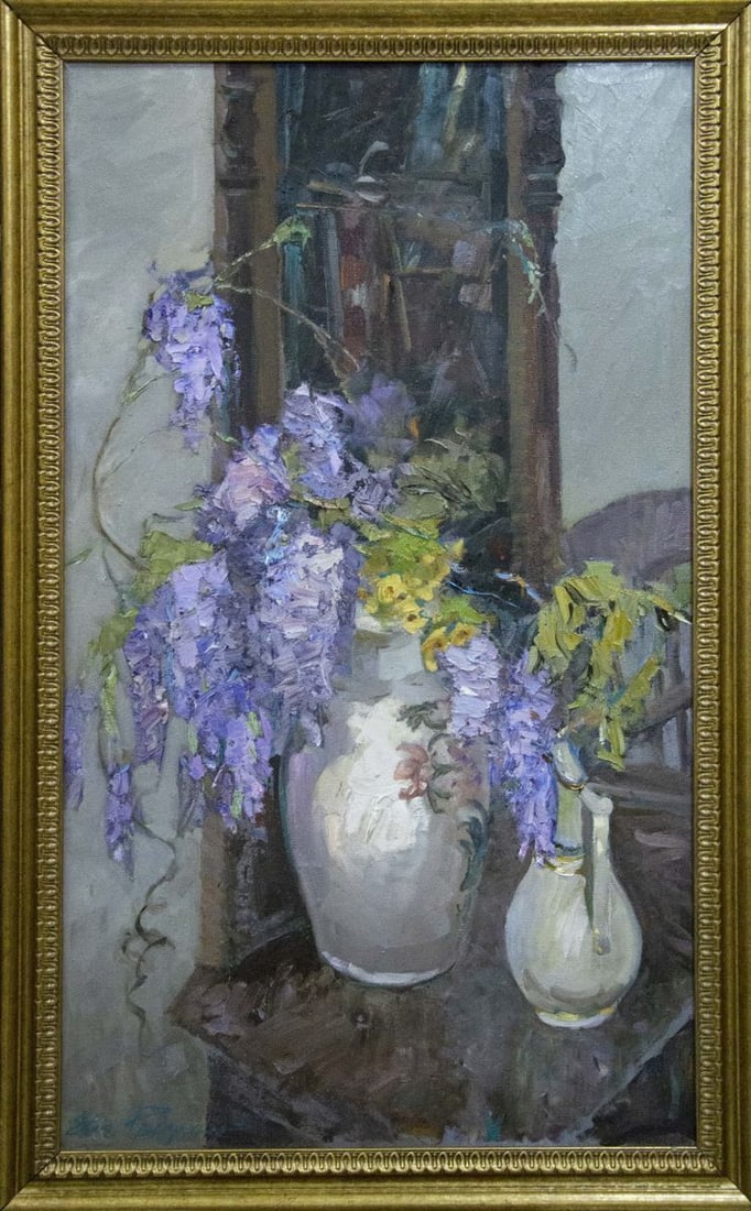 Oil painting Still Life with Wisteria Ryman Evgeny Nikolaevich: Title: Oil painting Still Life with Wisteria Ryman Evgeny Nikolaevich Description: NoVernd 153 *** ABOUT THIS PAINTING *** * TITLE: "Still Life with Wisteria" * ARTISTS: Ryman Evgeny Nikolaevich * SIZ