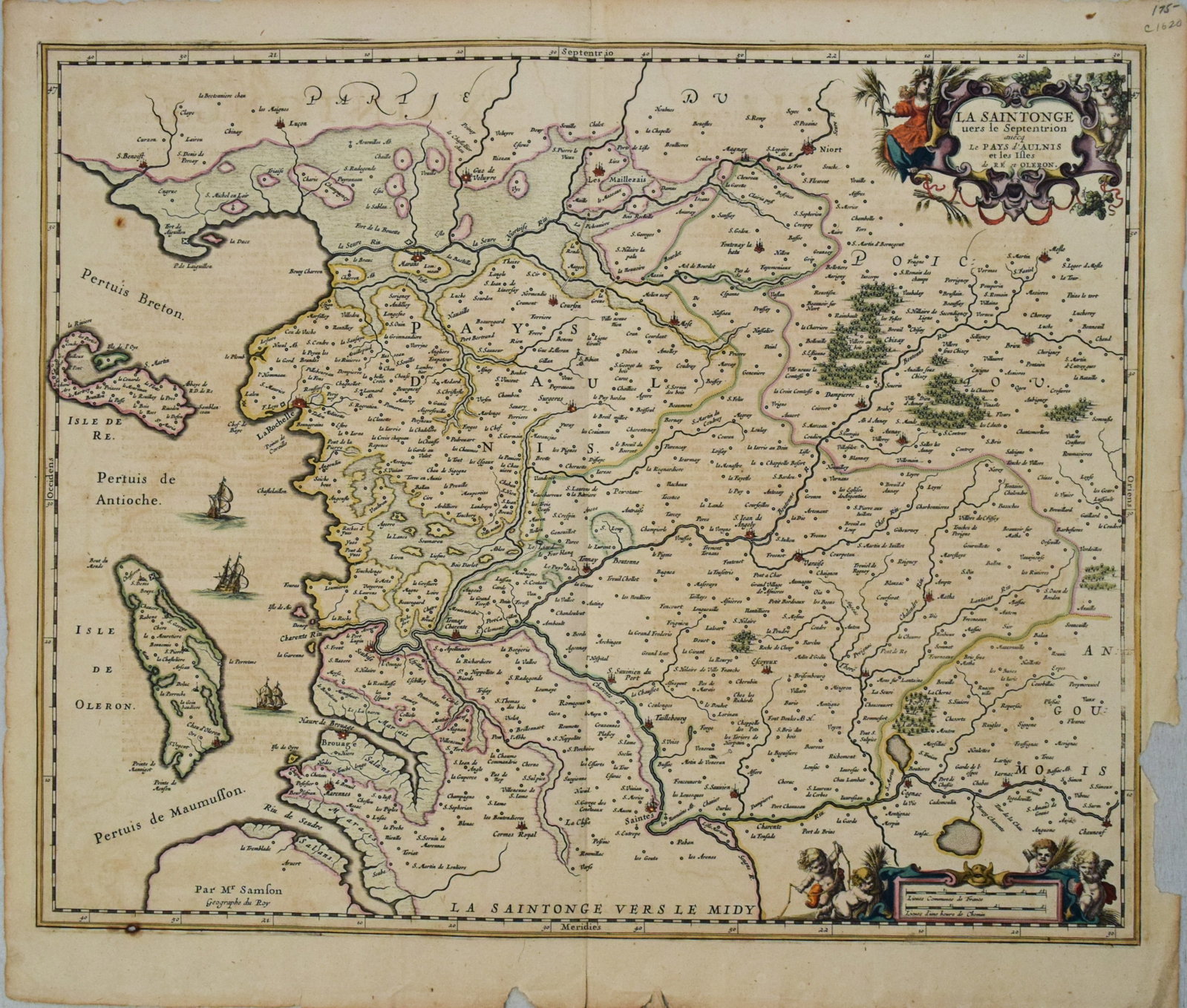 1700 Sanson Map of Cognac and Southwest France -- Le Saintonge vers le Septentrion ?: Title:1700 Sanson Map of Cognac and Southwest France -- Le Saintonge vers le Septentrion …,li>Cartographer:N Sanson Year/Place:c1700 Map Dimension (in.):17.5x21.6 in Description:This is a