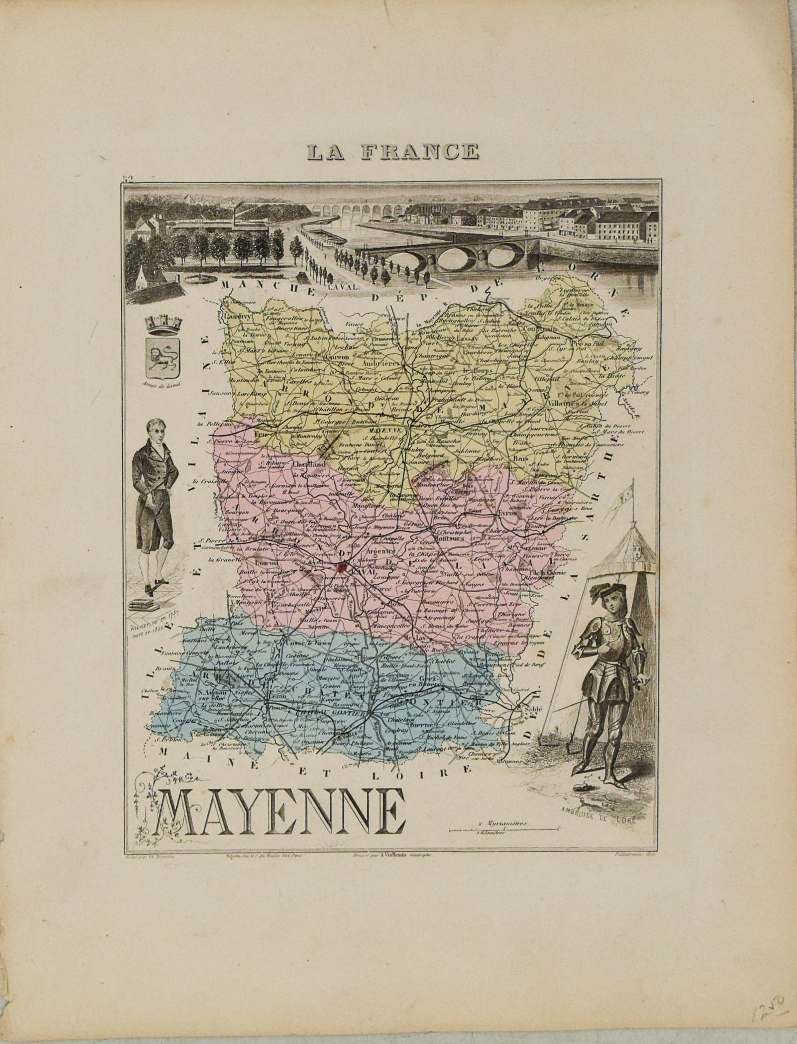 1881 Vuillemin Map of Western France Centered on Laval -- Mayenne (1 of 1)