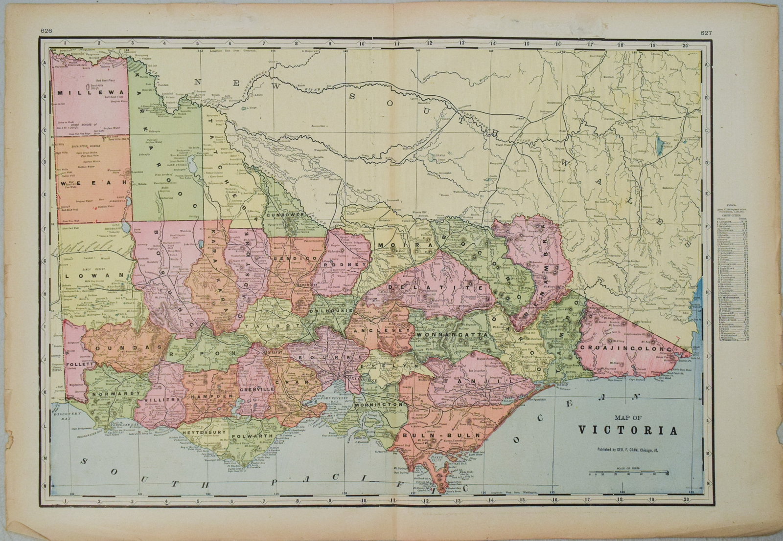 1898 Cram Map of Victoria [verso] South Australia and Northern Terr. [verso] Queensland -- Map of (1 of 3)