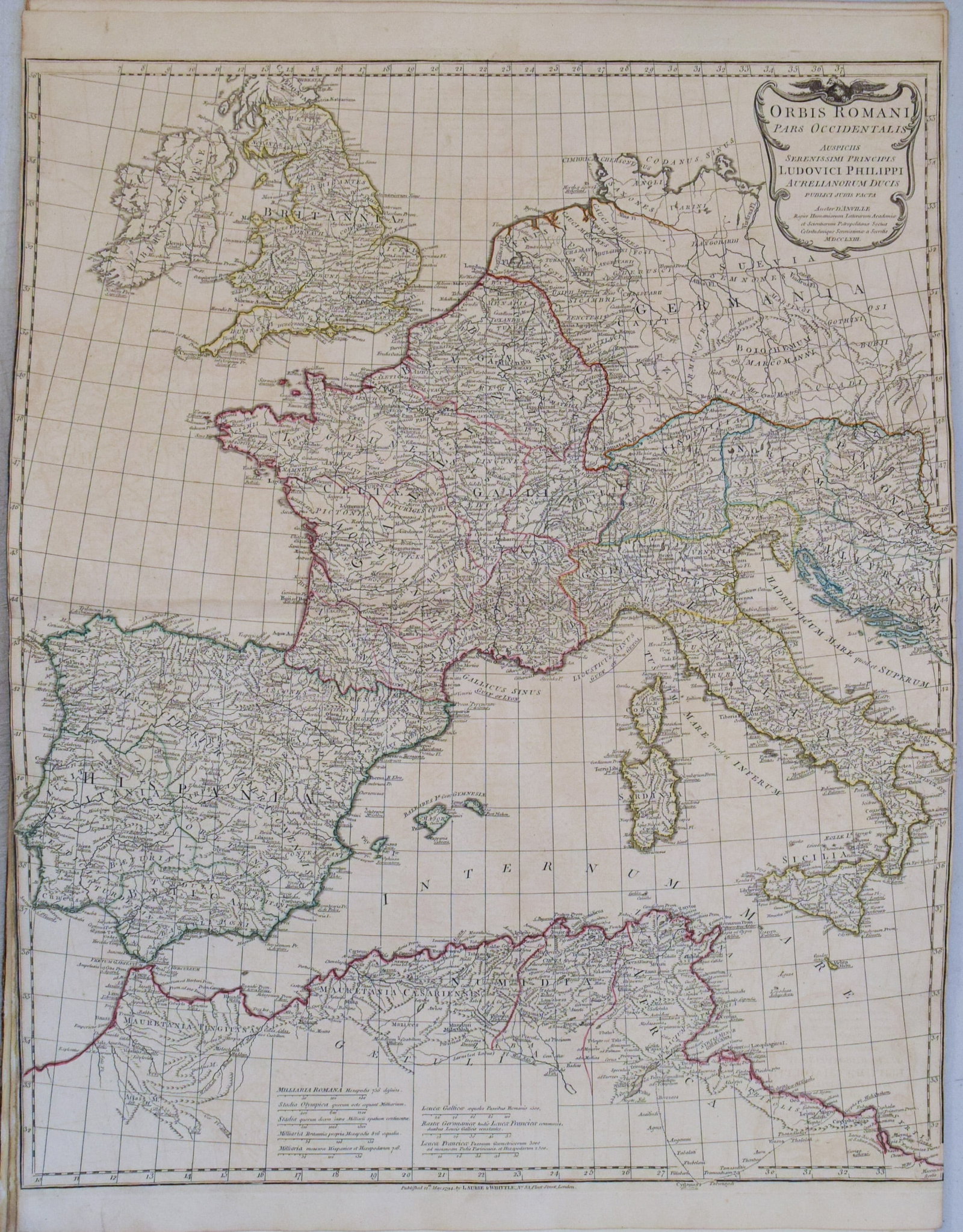 1763 d'Anville Map of Western Roman Empire from Spain, England, Germany, Italy to Hungary to Africa (1 of 1)