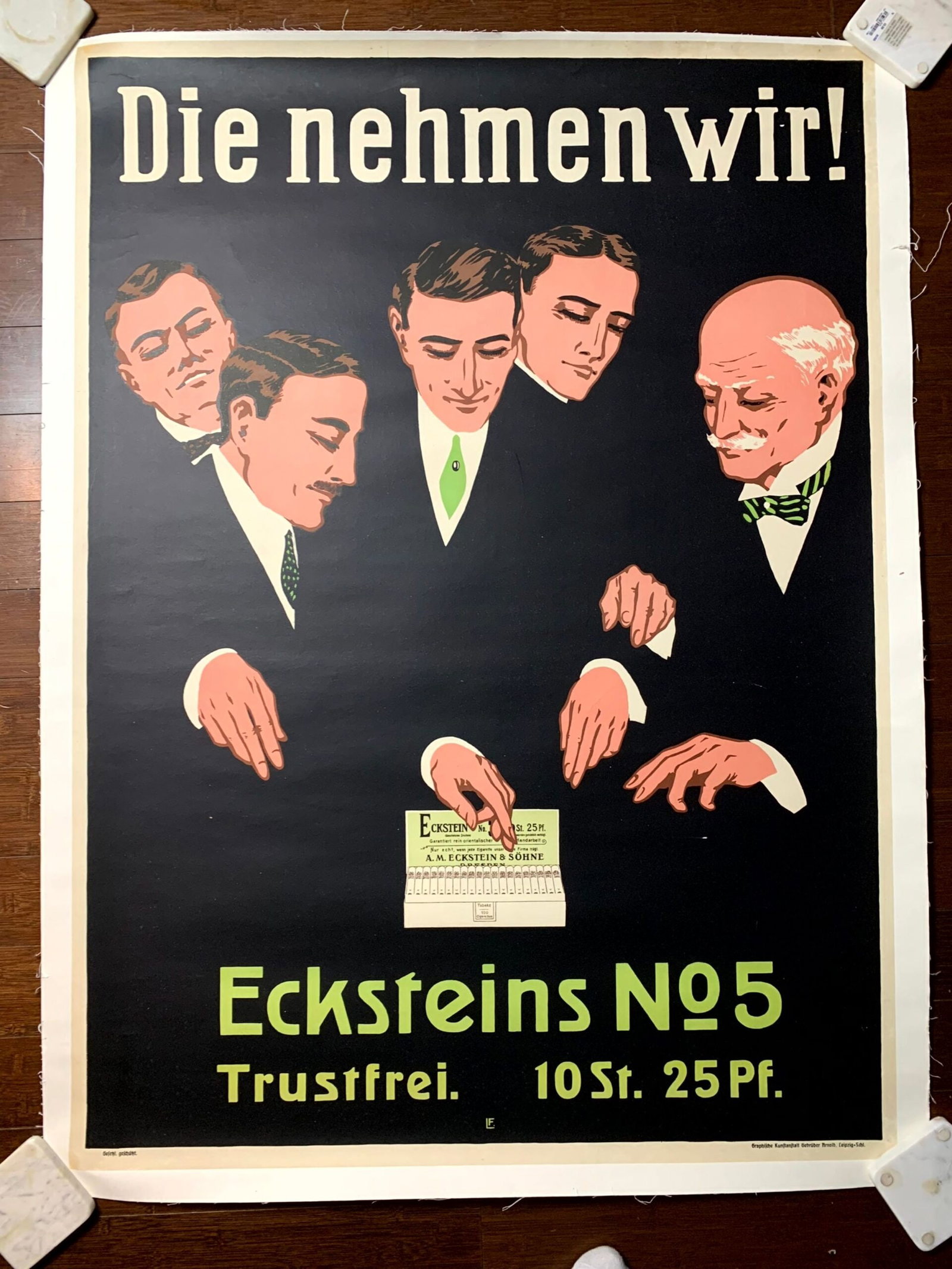 Eckstein No.5 Cigarettes (1922) 35"X48" German Advertising Poster LB: Title: Eckstein No.5 Cigarettes (1922) 35"X48" German Advertising Poster LB Description: Eckstein No.5 Cigarettes (1922) 35"X48" German Advertising Poster LB Please refer to the attached photos to det