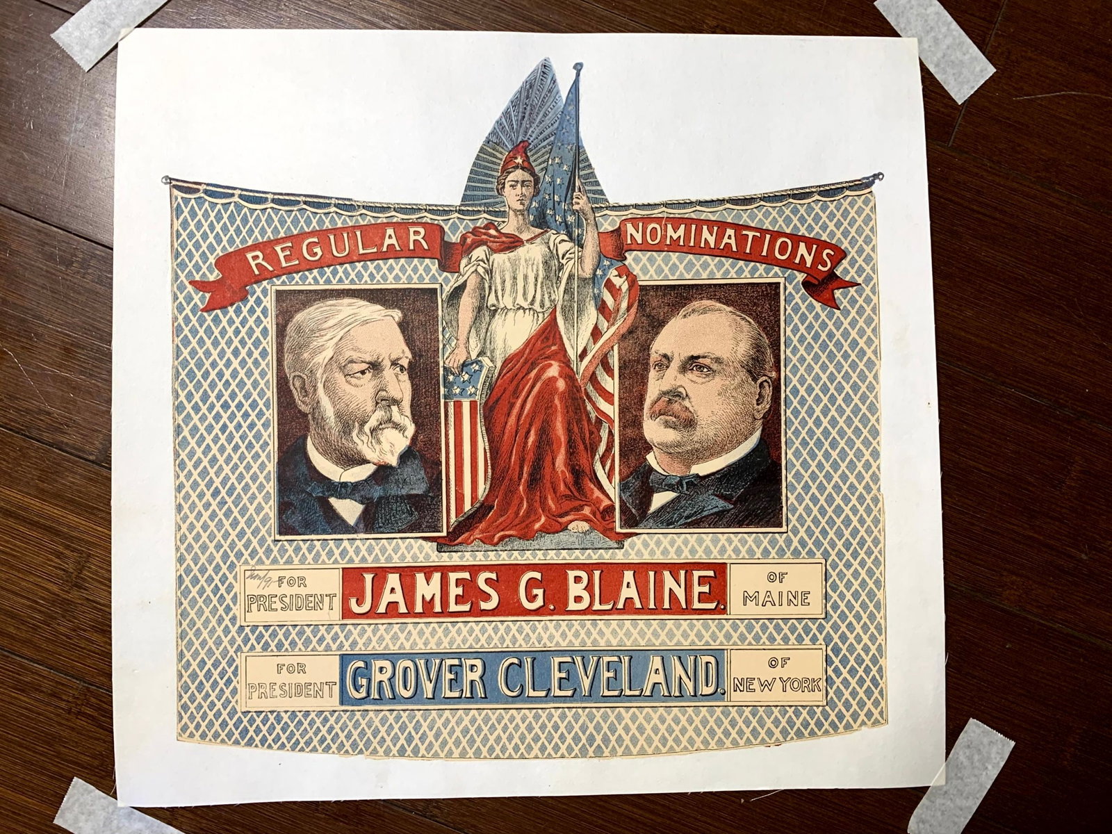 James G. Blaine and Grover Cleveland (1884) 13"x13" US Presidential Campaign Poster LB (1 of 2)