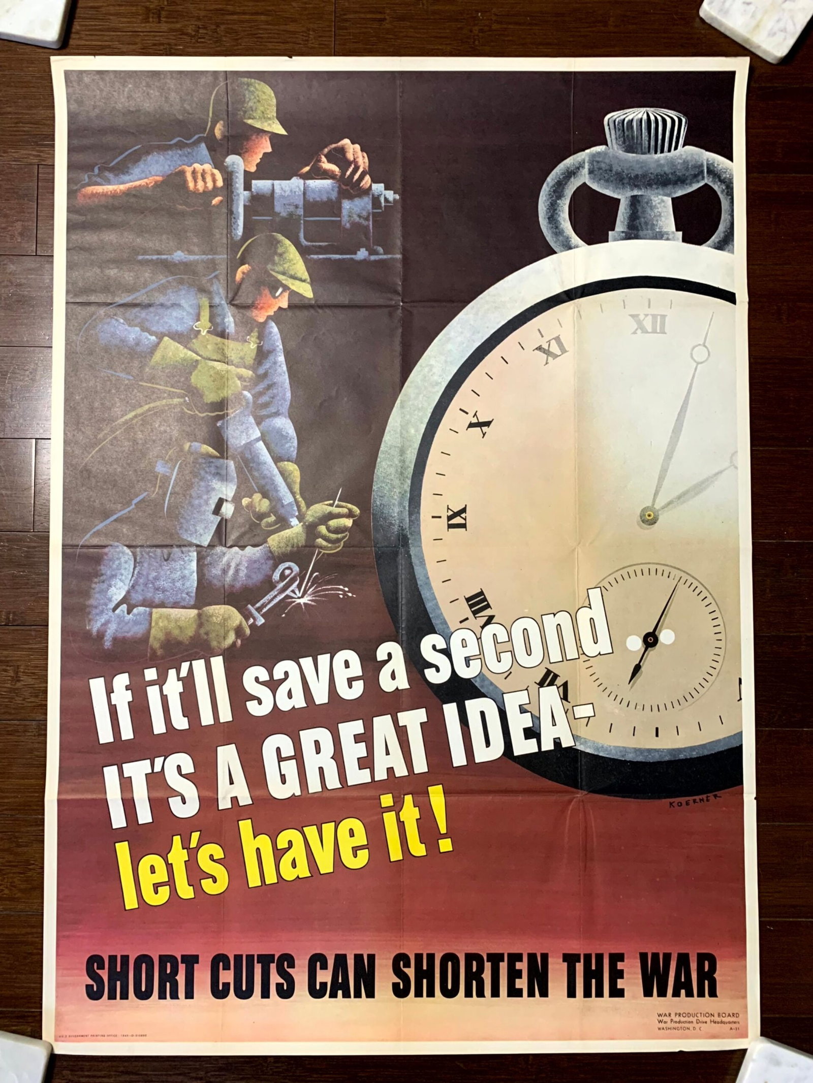 If It'll Save A Second - Art by Koerner (1943) 28.5"x40.25" US War Poster (1 of 1)