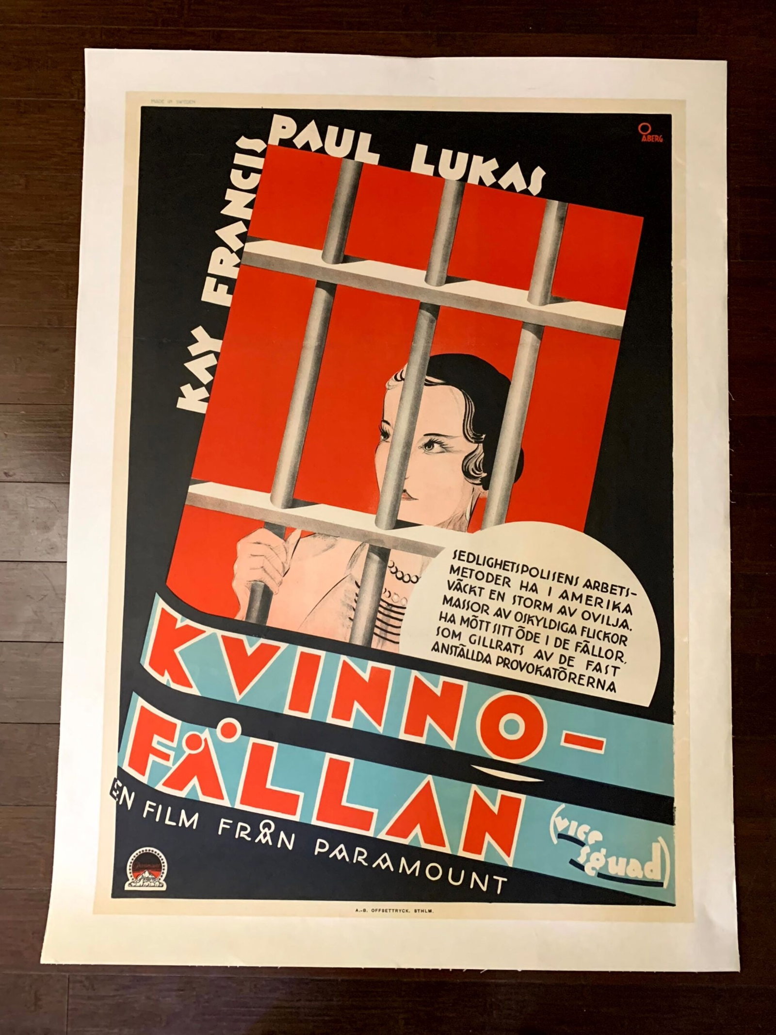 Vice Squad - Kay Francis (1931) 27.5" x39" Swedish Movie Poster LB: Title: Vice Squad - Kay Francis (1931) 27.5" x39" Swedish Movie Poster LB Description: Vice Squad - Kay Francis (1931) 27.5" x39" Swedish Movie Poster LB Please refer to the attached photos to determi