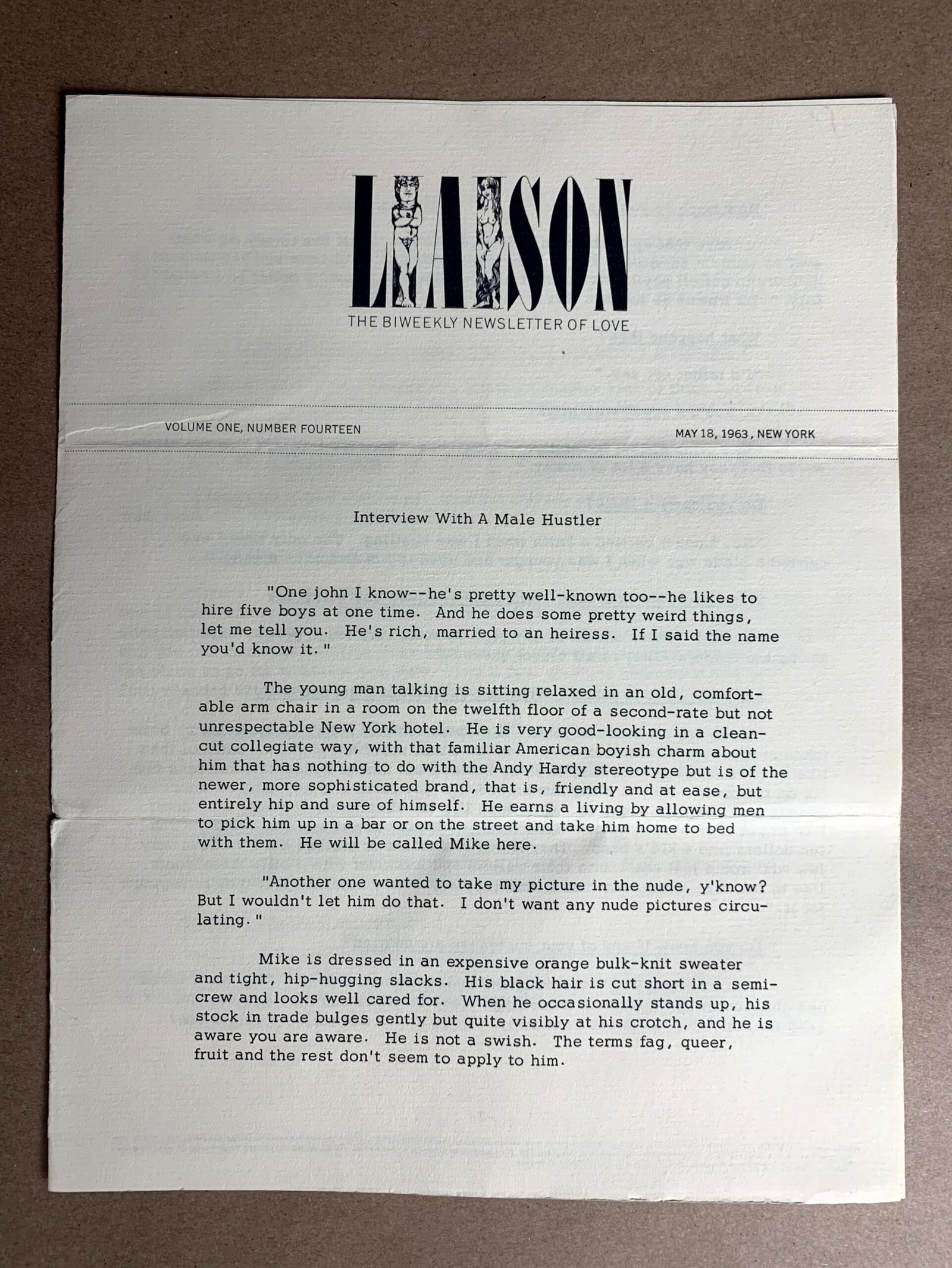 Gay Interest - Liaison Newsletter (1950's) US Mail (6 Pieces) Obscene Publications Act 1959 - 2