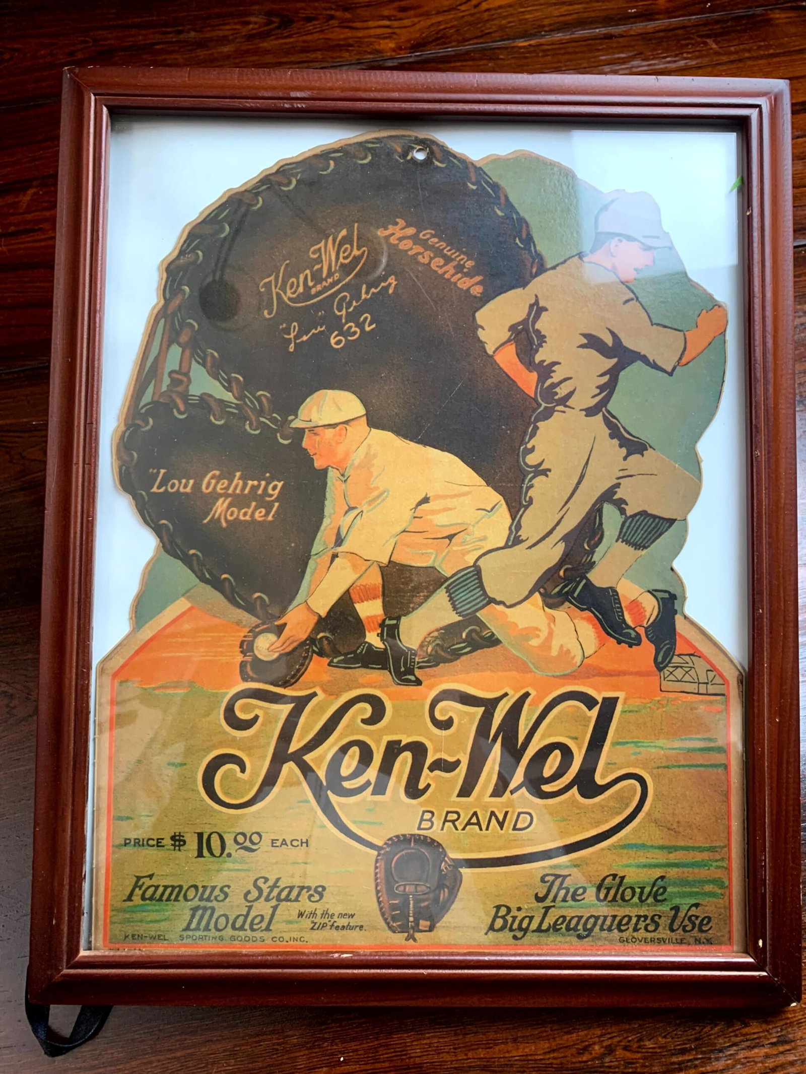Ken-Wel Baseball Gloves - Lou Gehrig Model (1936) 12"x15" US Advertising Poster - Framed (1 of 5)