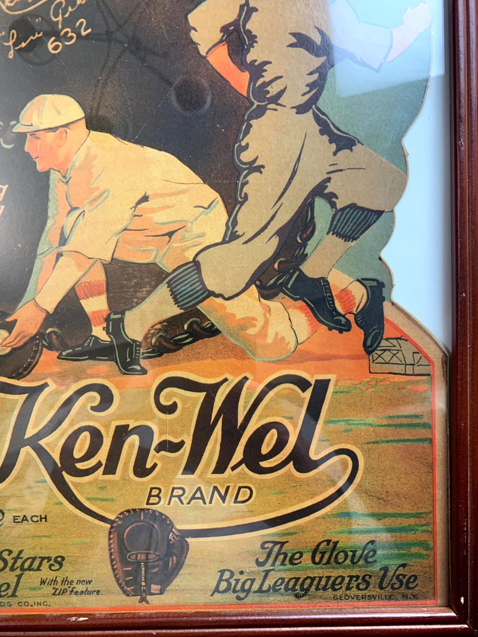 Ken-Wel Baseball Gloves - Lou Gehrig Model (1936) 12"x15" US Advertising Poster - Framed - 3