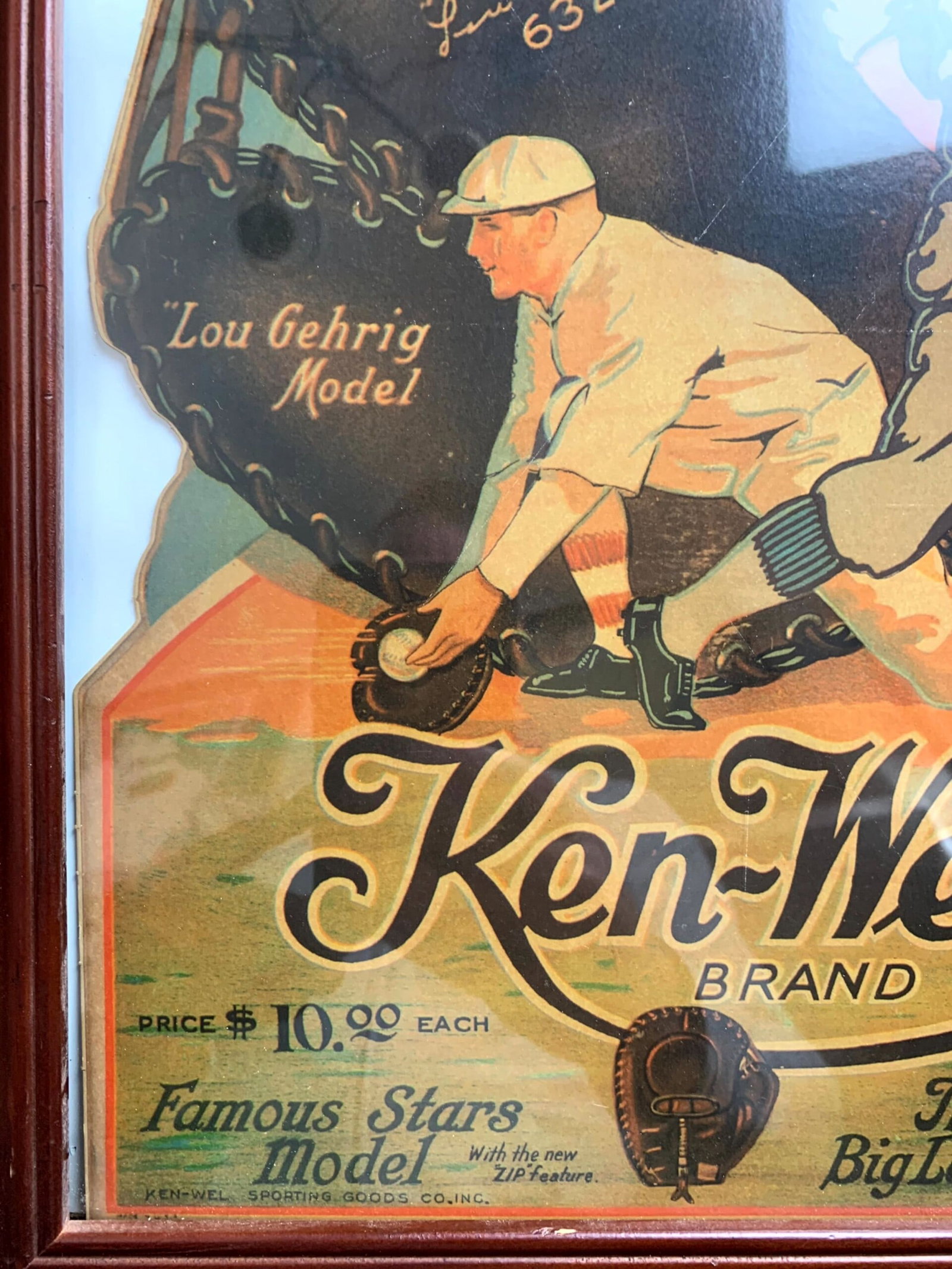 Ken-Wel Baseball Gloves - Lou Gehrig Model (1936) 12"x15" US Advertising Poster - Framed - 4