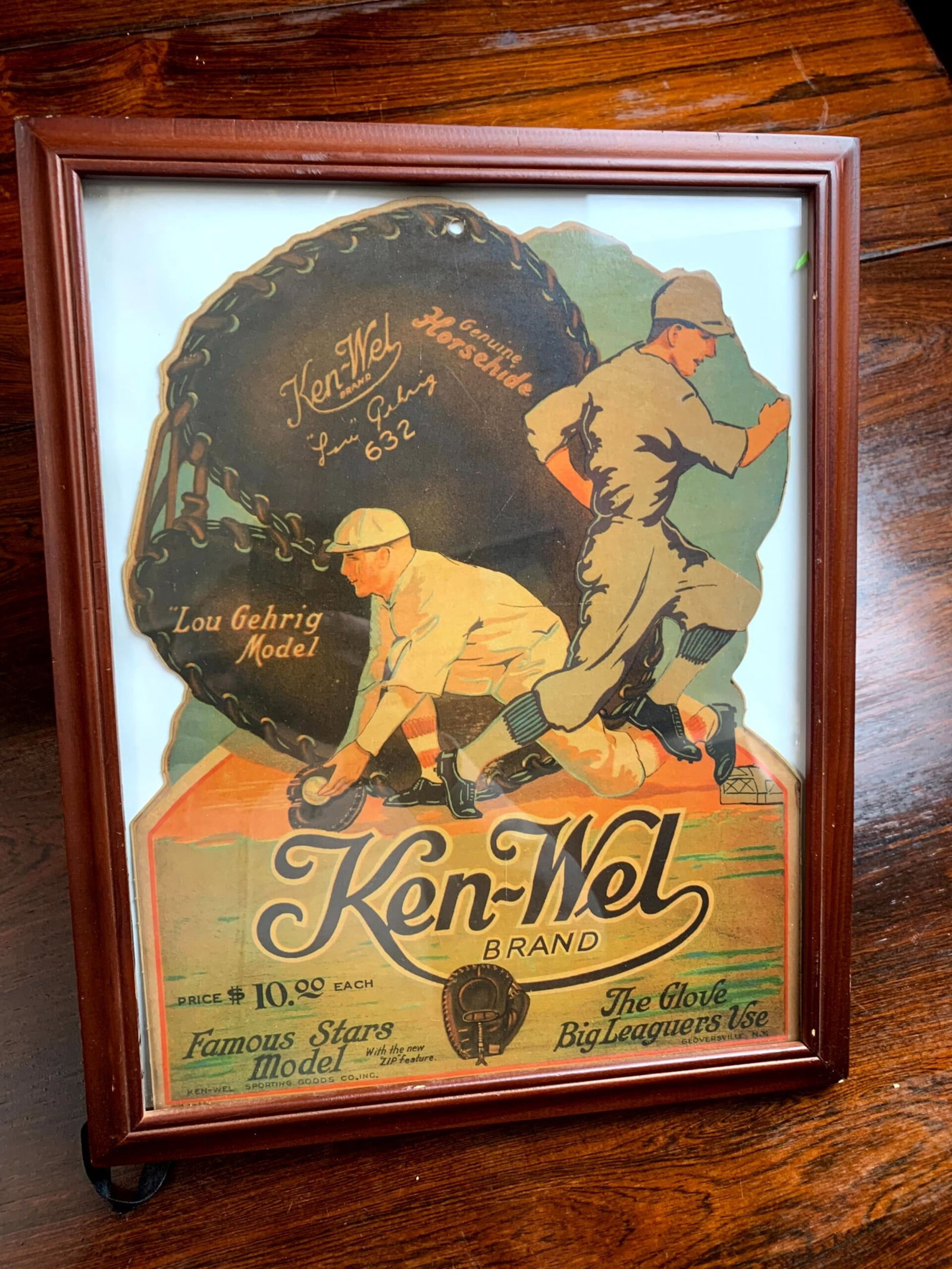 Ken-Wel Baseball Gloves - Lou Gehrig Model (1936) 12"x15" US Advertising Poster - Framed - 5