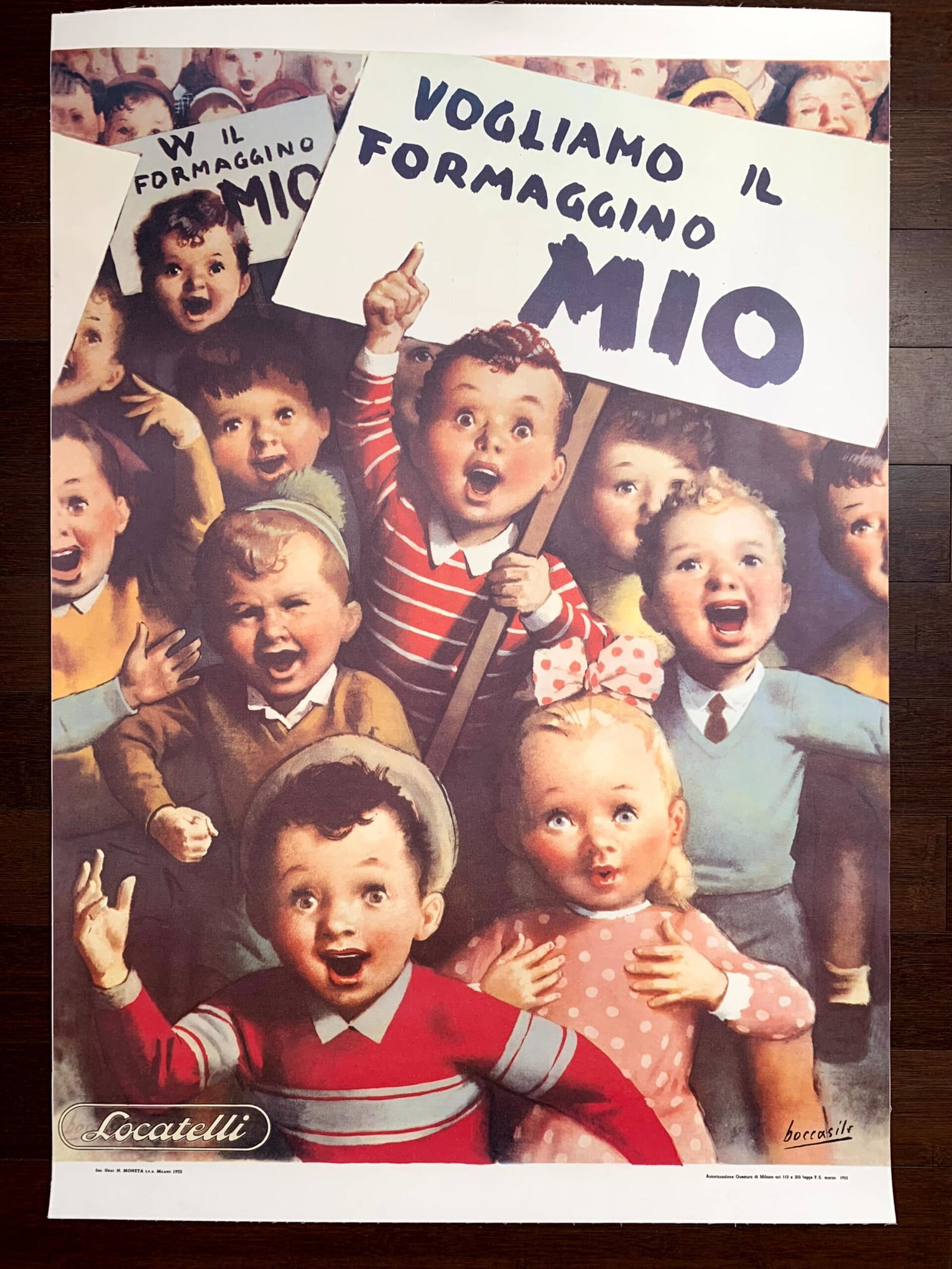 Vogliamo Il Formaggino - Art Boccasile (1955) 27x39 Italian Advertising Poster LB: Title: Vogliamo Il Formaggino - Art Boccasile (1955) 27x39 Italian Advertising Poster LB Description: Vogliamo Il Formaggino - Art Boccasile (1955) 27x39 Italian Advertising Poster LB Please refer to 