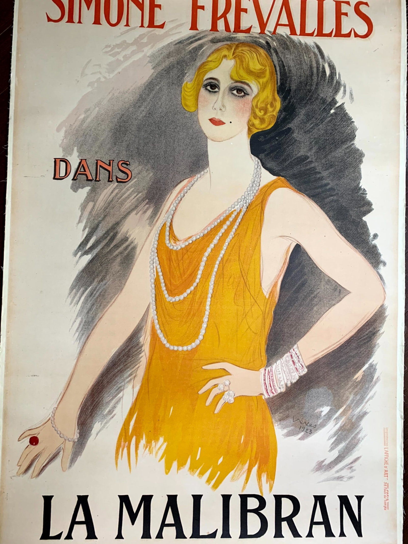 La Malibran - Simone Frevalles - Art Marcel Vertes (1923) 33.5x48.5 French Theater Poster LB - 3