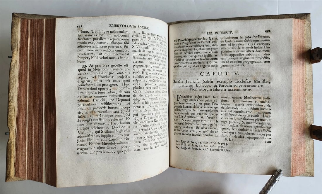 1764 EMBRYOLOGIA OBSTETRICS antique PIGSKIN BINDING w/ CLASPS - 11