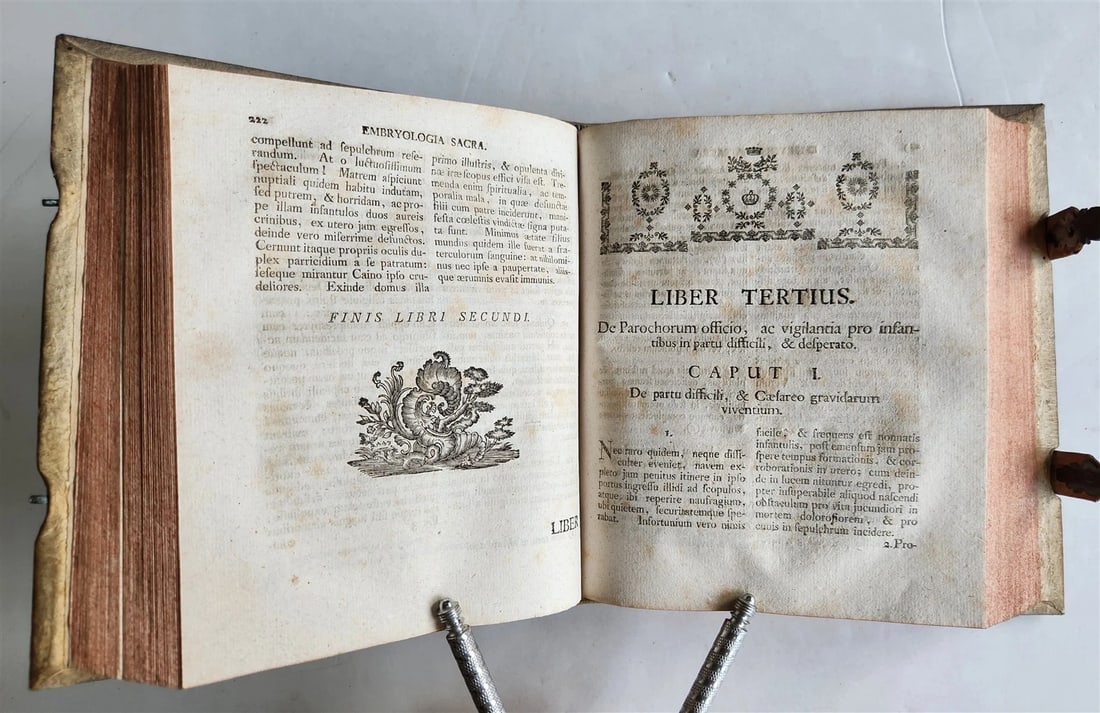 1764 EMBRYOLOGIA OBSTETRICS antique PIGSKIN BINDING w/ CLASPS - 13