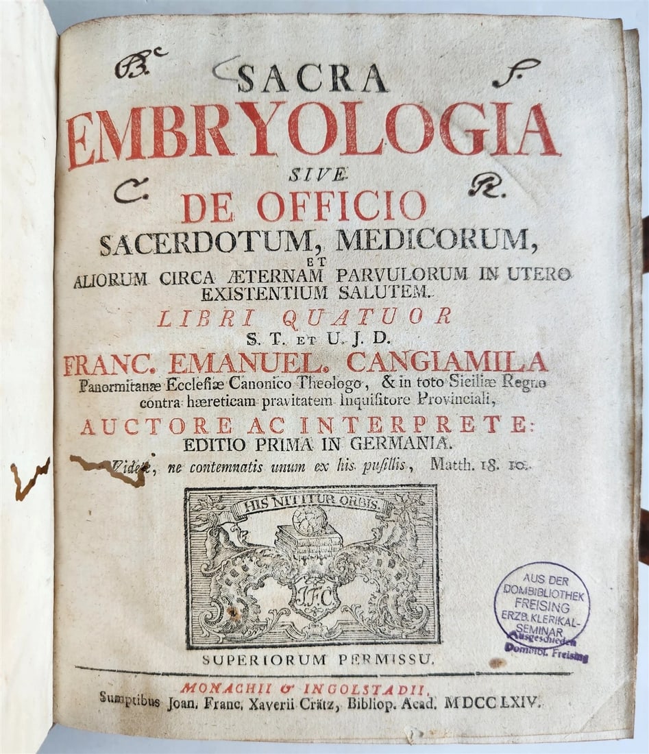 1764 EMBRYOLOGIA OBSTETRICS antique PIGSKIN BINDING w/ CLASPS - 2