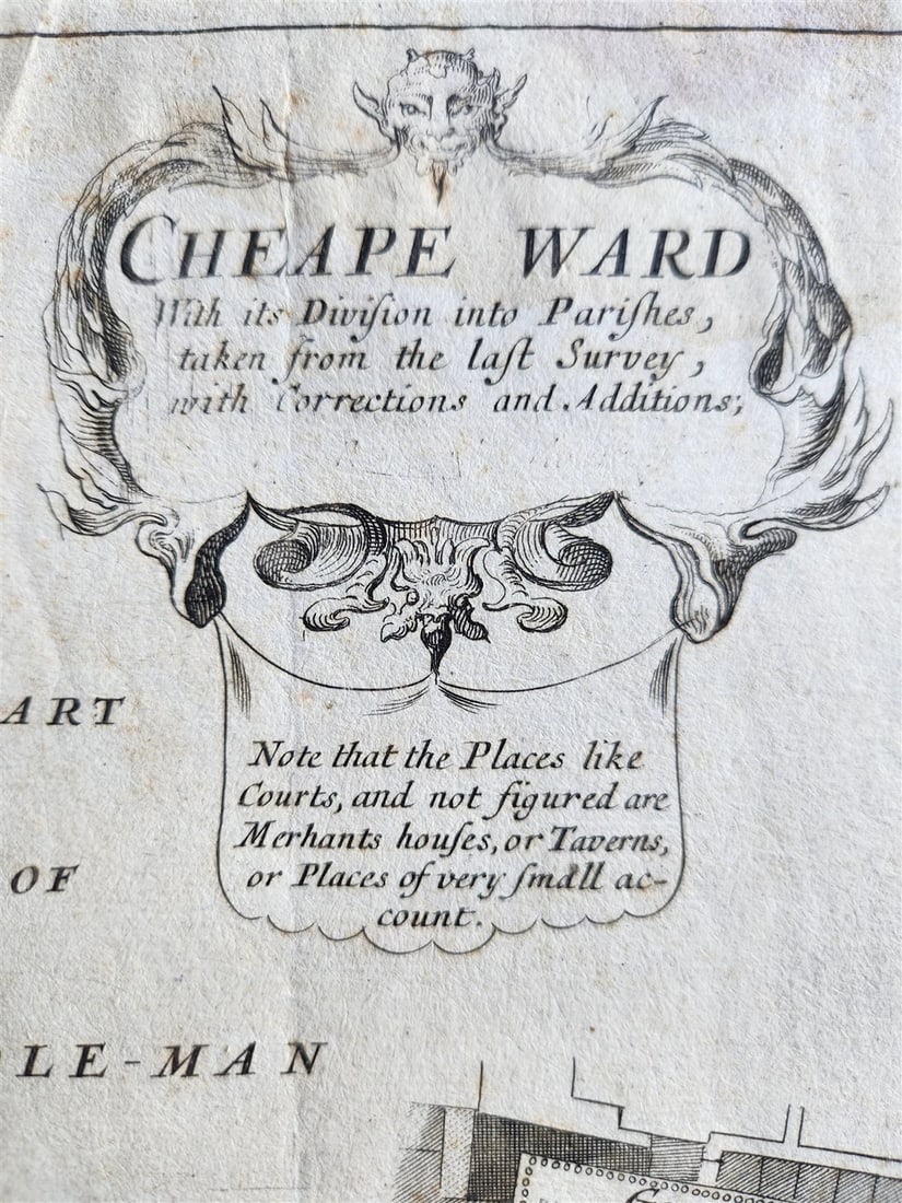 1720 Cheape Ward With its Division into Parishes ANTIQUE engraving LONDON MAP: Cheape Ward With its Division into Parishes, taken from the last Survey, with Corrections and Additions [John Strype, London, c.1720] Copper engraving Size (including margins): 14 by 15.5 inches =