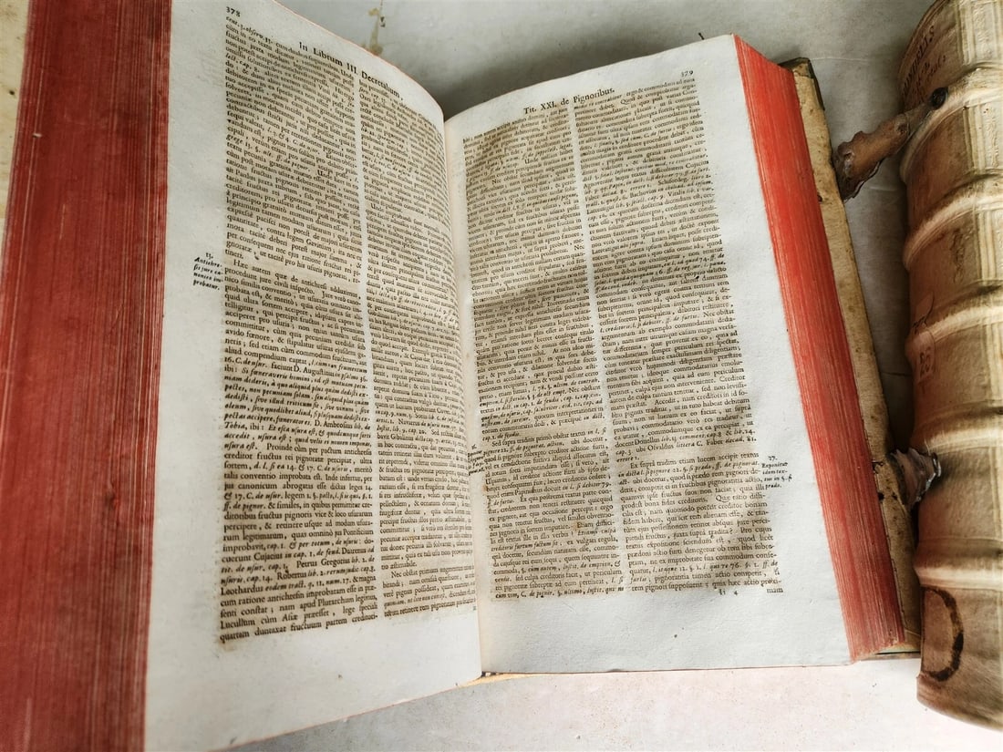 1690 PIGSKIN BOUND 4 FOLIO LAW BOOKS antique by D. D. Emanuelis Gonzalez Tellez - 16