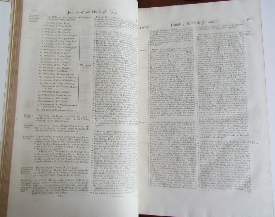 JOURNALS OF THE HOUSE OF LORDS 1647-1648 large folio antique in ENGLISH - 5