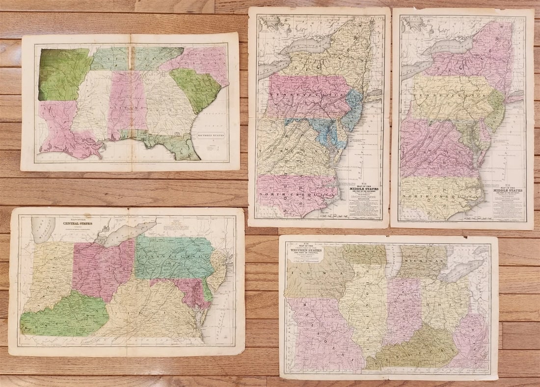 1840s LOT of 5 antique MAPS AMERICANA: 1840s LOT of 5 antique MAPS Central States: Kentucky, Virginia, Ohio, Indiana, Pennsylvania Southern States: Alabama, Georgia, Mississippi, Louisville, Tennessee, South Carolina, Arkansas Western
