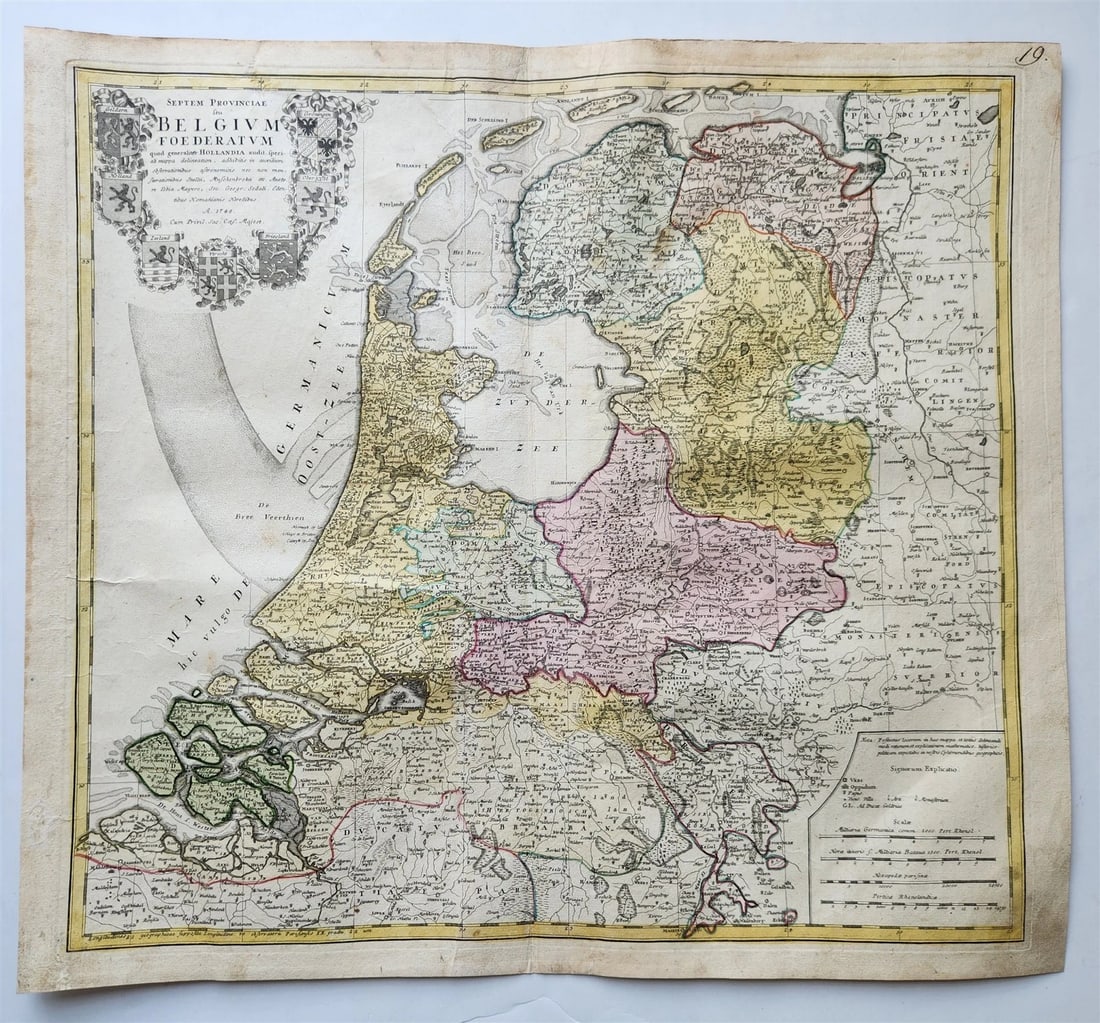 1748 MAP of NETHERLANDS antique SEPTEM PROVINIAE SEU BELGIUM FORDERATUM (1 of 6)