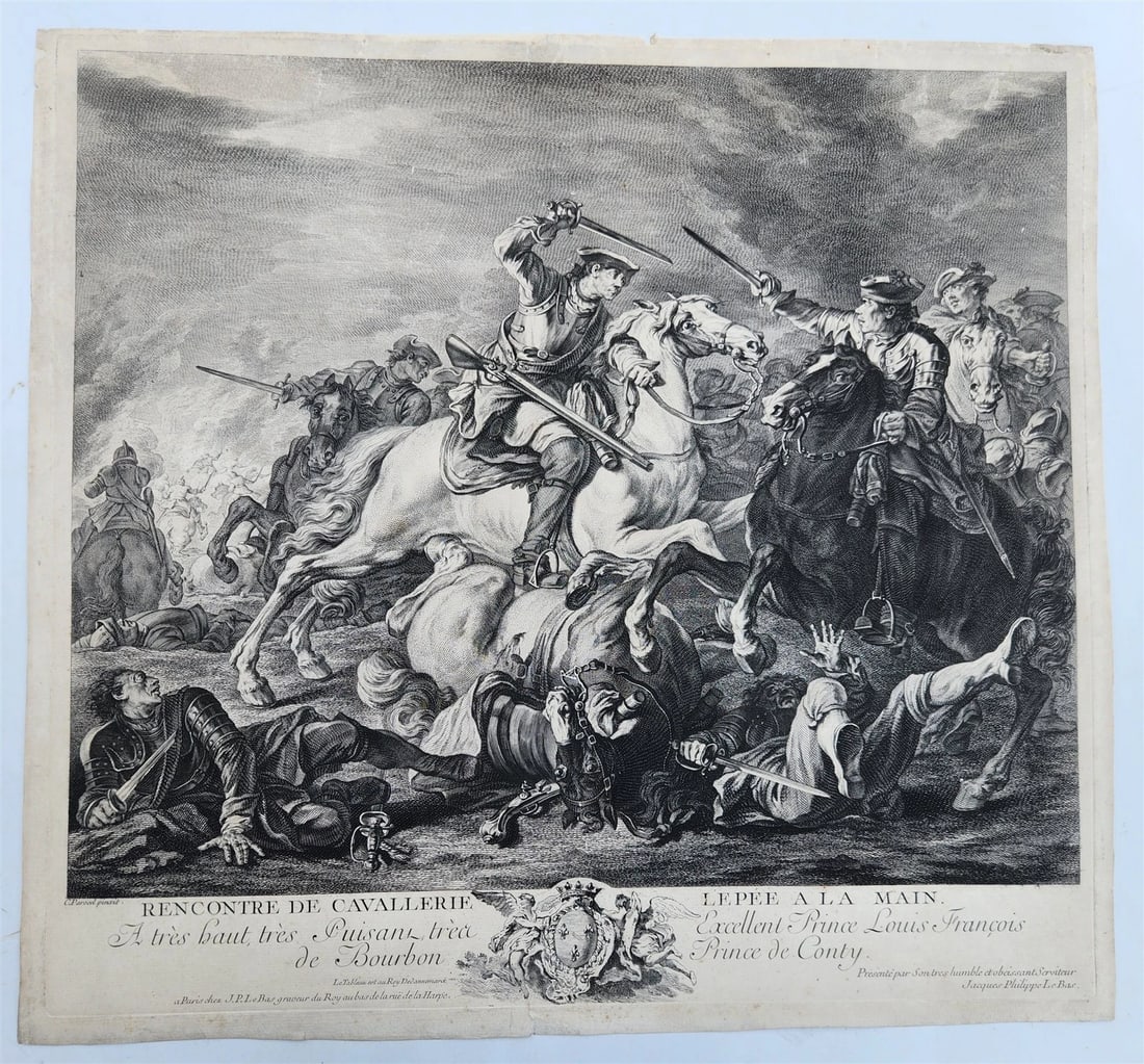 18th centruy FRENCH ENGRAVING Prince Louis Francois de Conti antique by J.Le Bas (1 of 6)