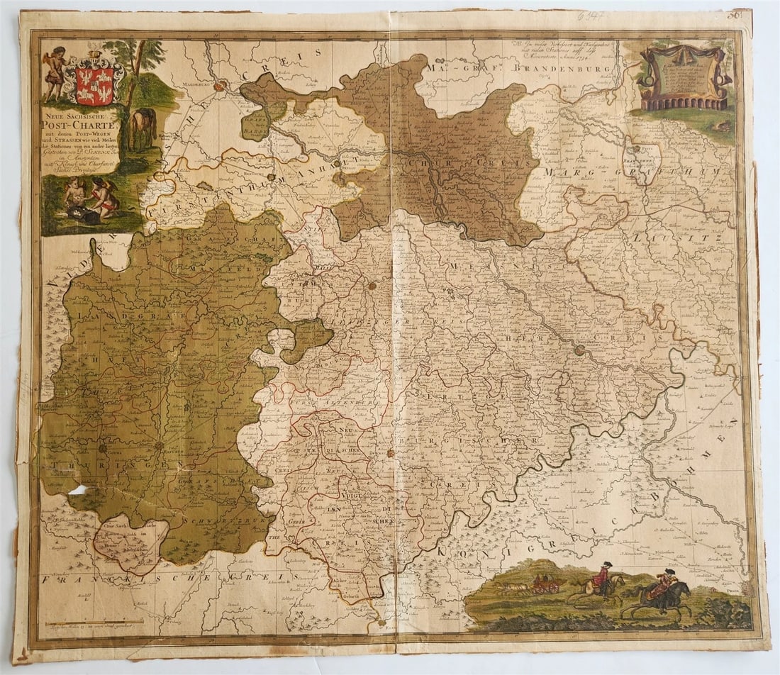 18th CENTURY MAP of SAXONY GERMANY antique NEUE SACHSISCHE POST-CHARTE (1 of 8)