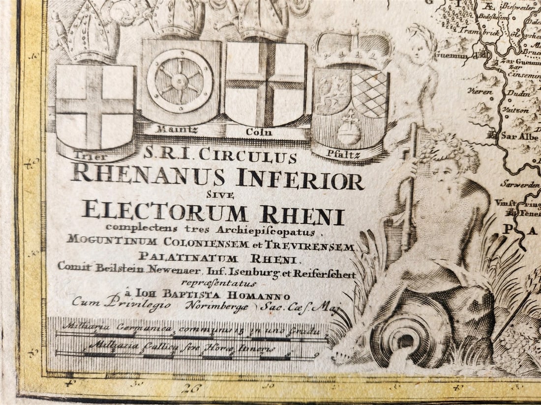 1730 GERMANY antique MAP Frankfurt Coln Heidelberg by HOMANN RHENANUS INFERIOR - 2