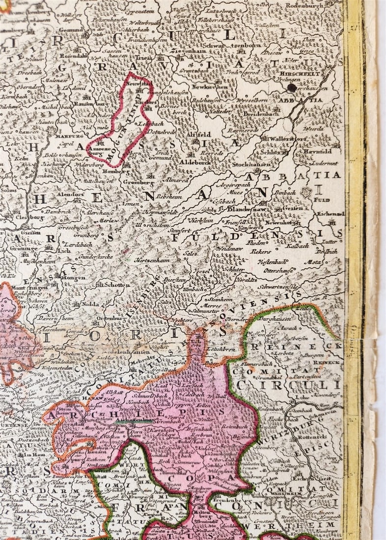 1730 GERMANY antique MAP Frankfurt Coln Heidelberg by HOMANN RHENANUS INFERIOR - 5