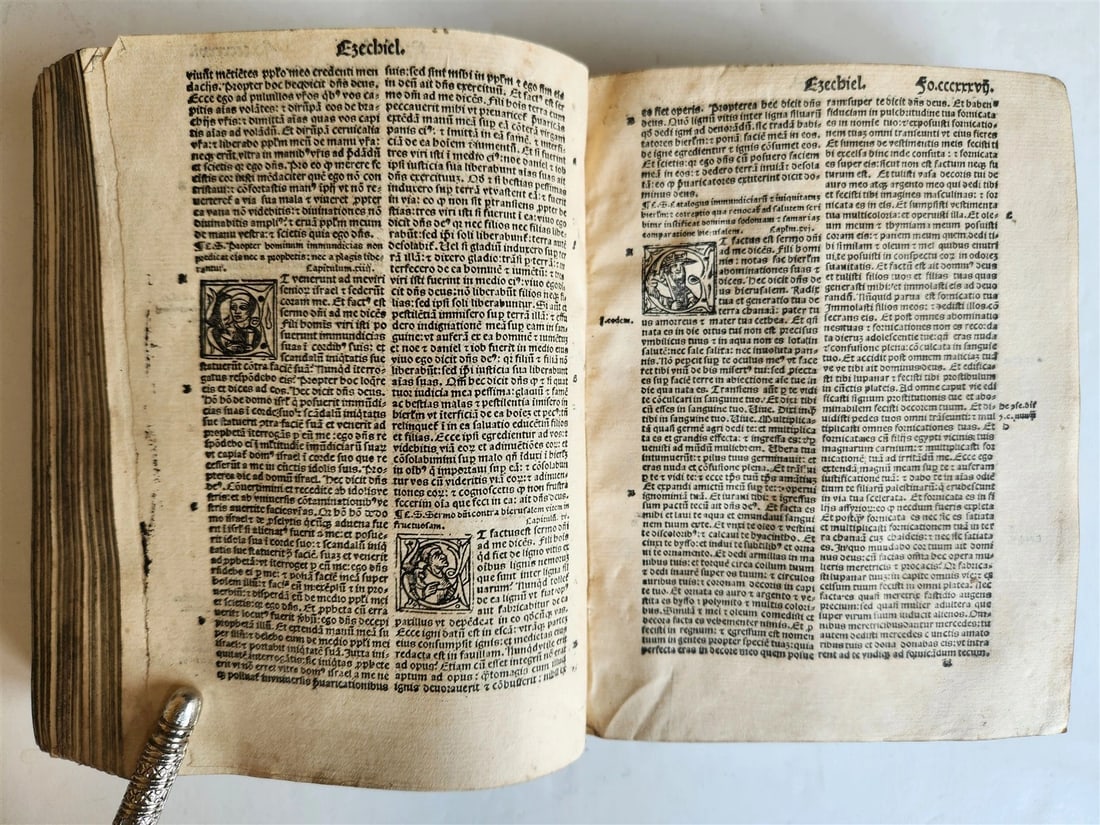 1519 BIBLE in LATIN POST-INCUNABULA antique rare w/ WOODCUTS - 10