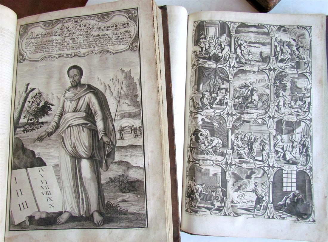 1708 BIBLE in GERMAN 3 MASSIVE FOLIO VOLUMES MARTIN LUTHER ILLUSTRATED antique - 4