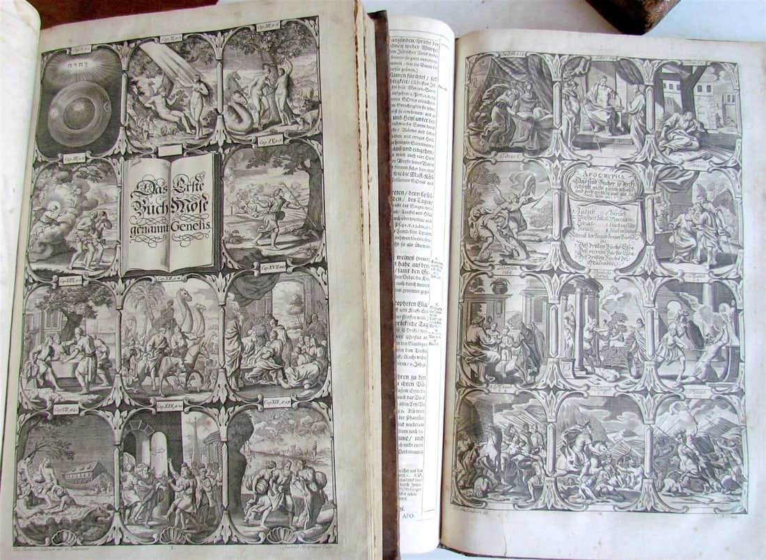 1708 BIBLE in GERMAN 3 MASSIVE FOLIO VOLUMES MARTIN LUTHER ILLUSTRATED antique - 5