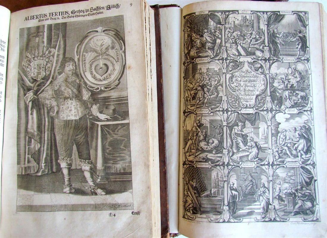 1708 BIBLE in GERMAN 3 MASSIVE FOLIO VOLUMES MARTIN LUTHER ILLUSTRATED antique - 7