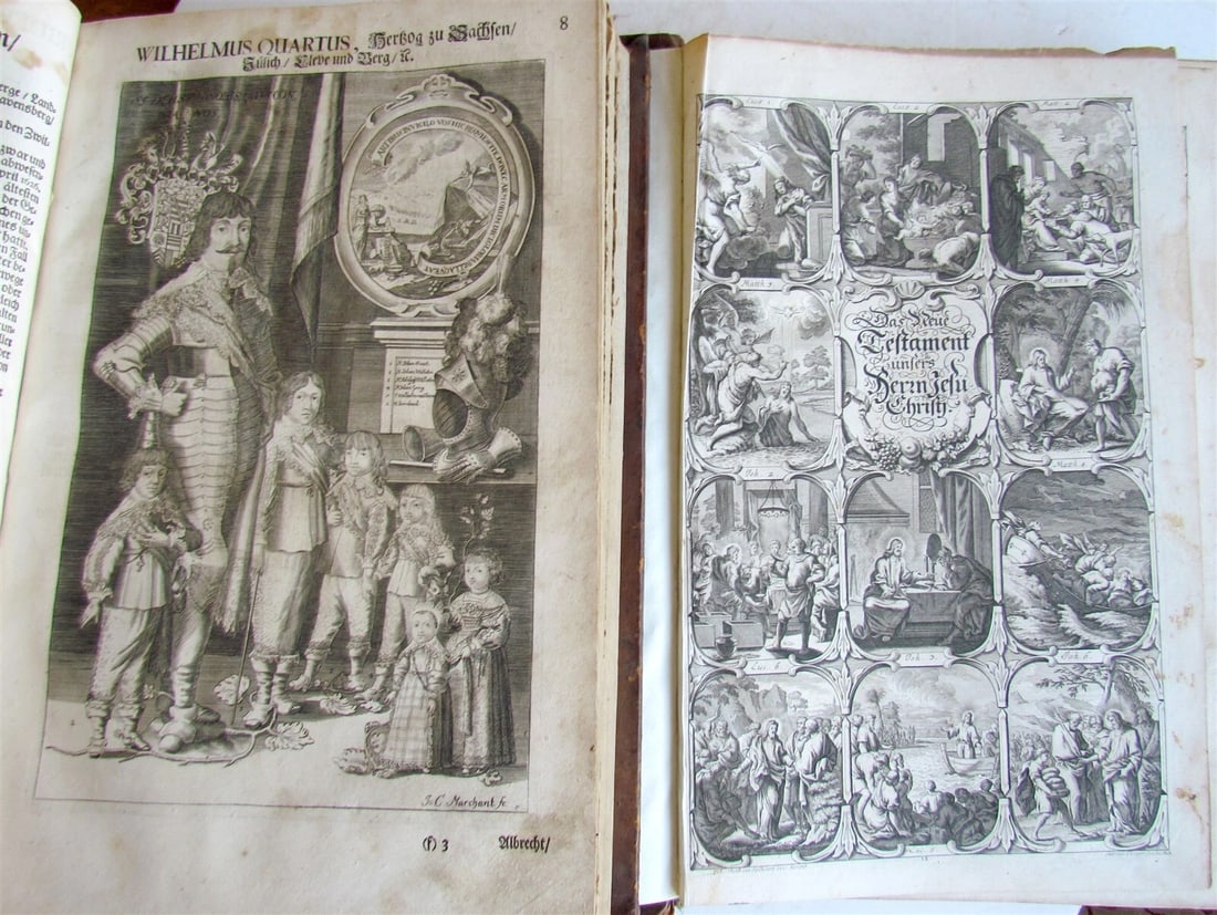 1708 BIBLE in GERMAN 3 MASSIVE FOLIO VOLUMES MARTIN LUTHER ILLUSTRATED antique - 8