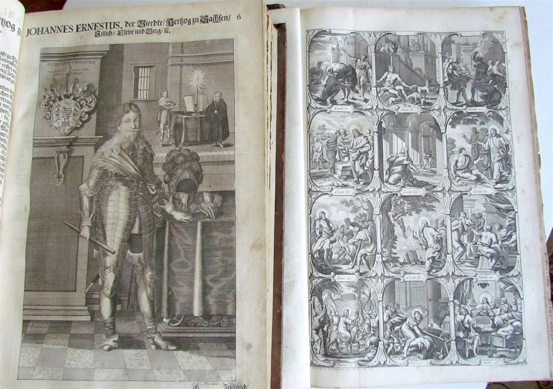 1708 BIBLE in GERMAN 3 MASSIVE FOLIO VOLUMES MARTIN LUTHER ILLUSTRATED antique - 9