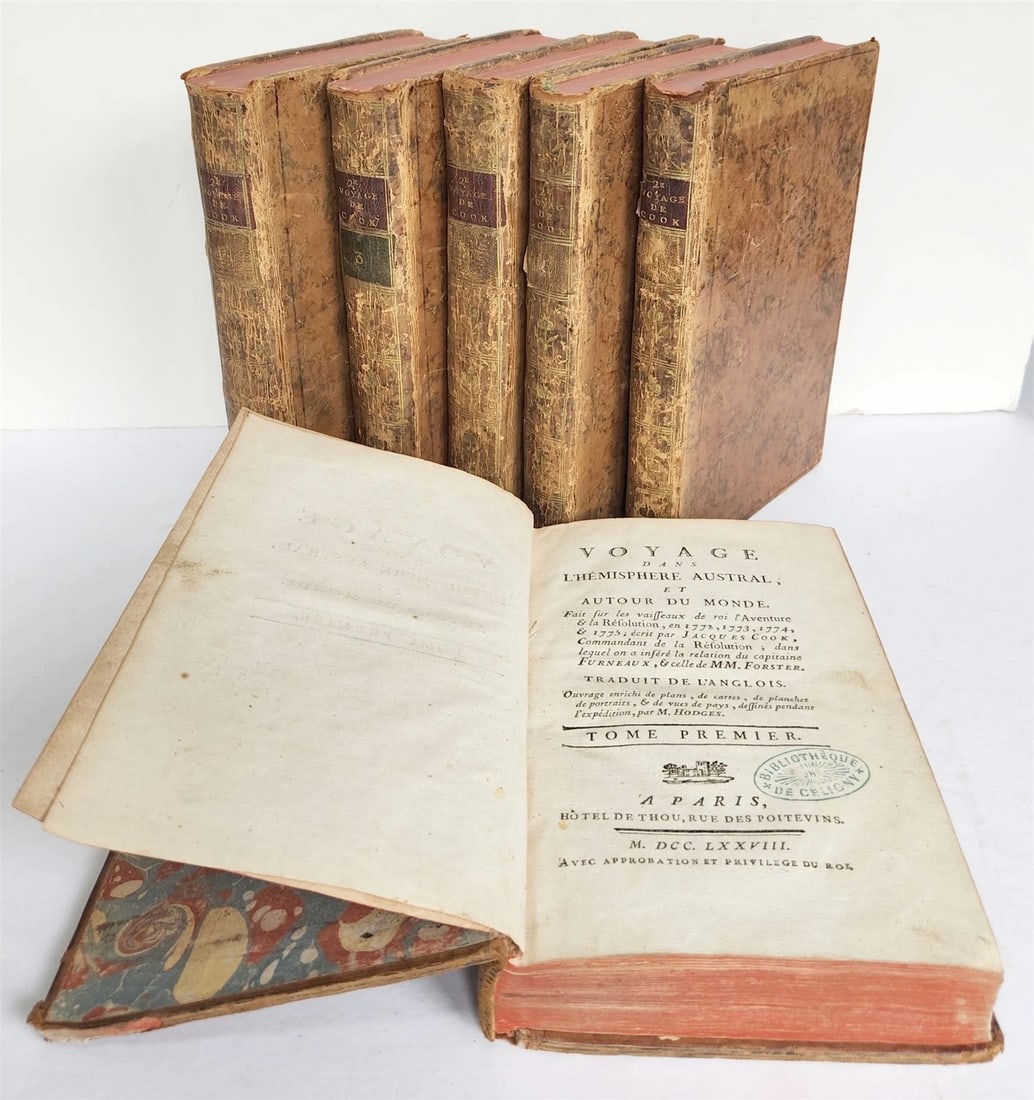 1778 CAPTAIN COOK SECOND VOYAGE 6 VOLUMES antique in French (1 of 6)