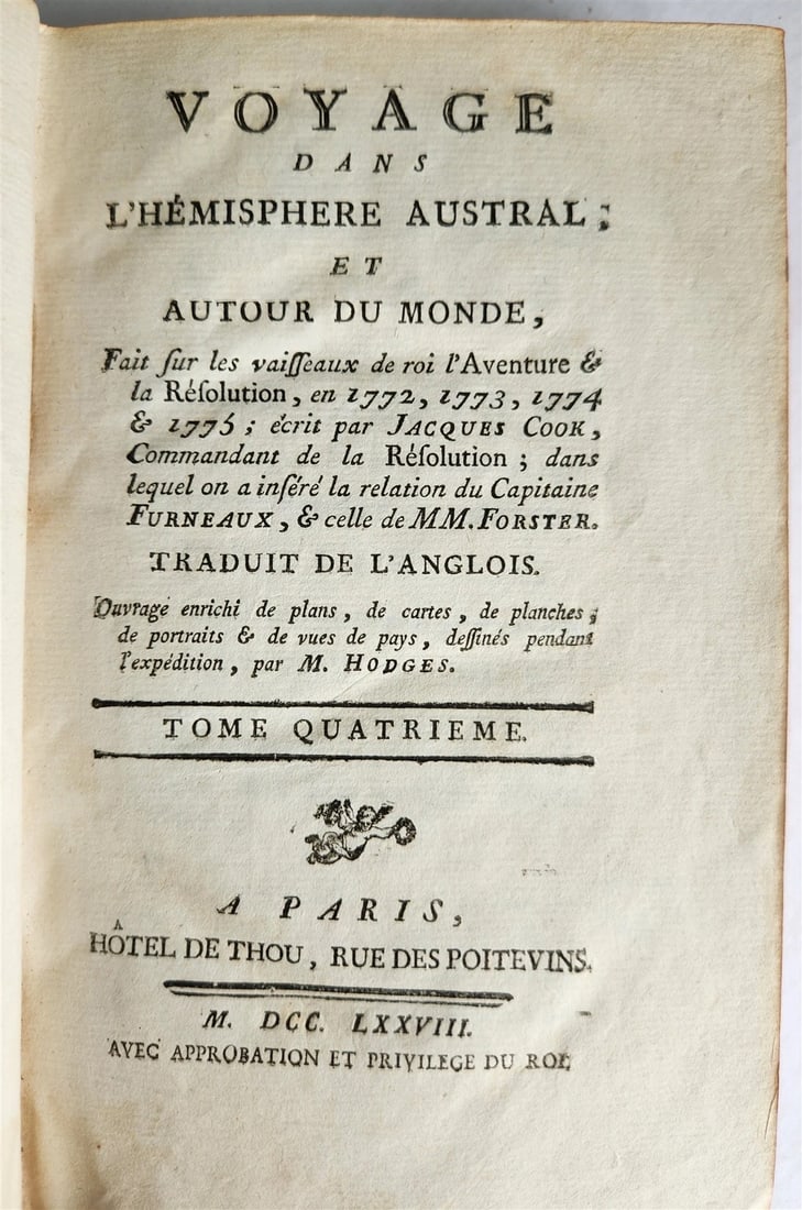 1778 CAPTAIN COOK SECOND VOYAGE 6 VOLUMES antique in French - 5
