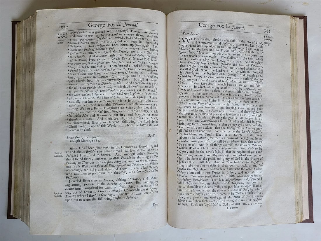 1694 George Fox's Journal antique FOLIO Account of Life Travels Sufferings - 6