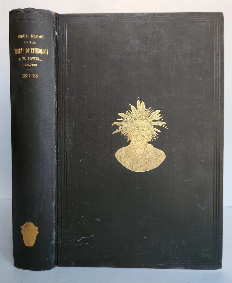 1887-1888 REPORT of AMERICAN BUREAU of ETHNOLOGY by J.POWELL antique ILLUSTRATED: Printed in 1892 Size 8 by 11.5" Illustrated in color & b/w. Original cloth decorated in gilt. Very good interior condition. Some wear of binding. Text in English Reserve: $98.00 Shipping: Domestic: