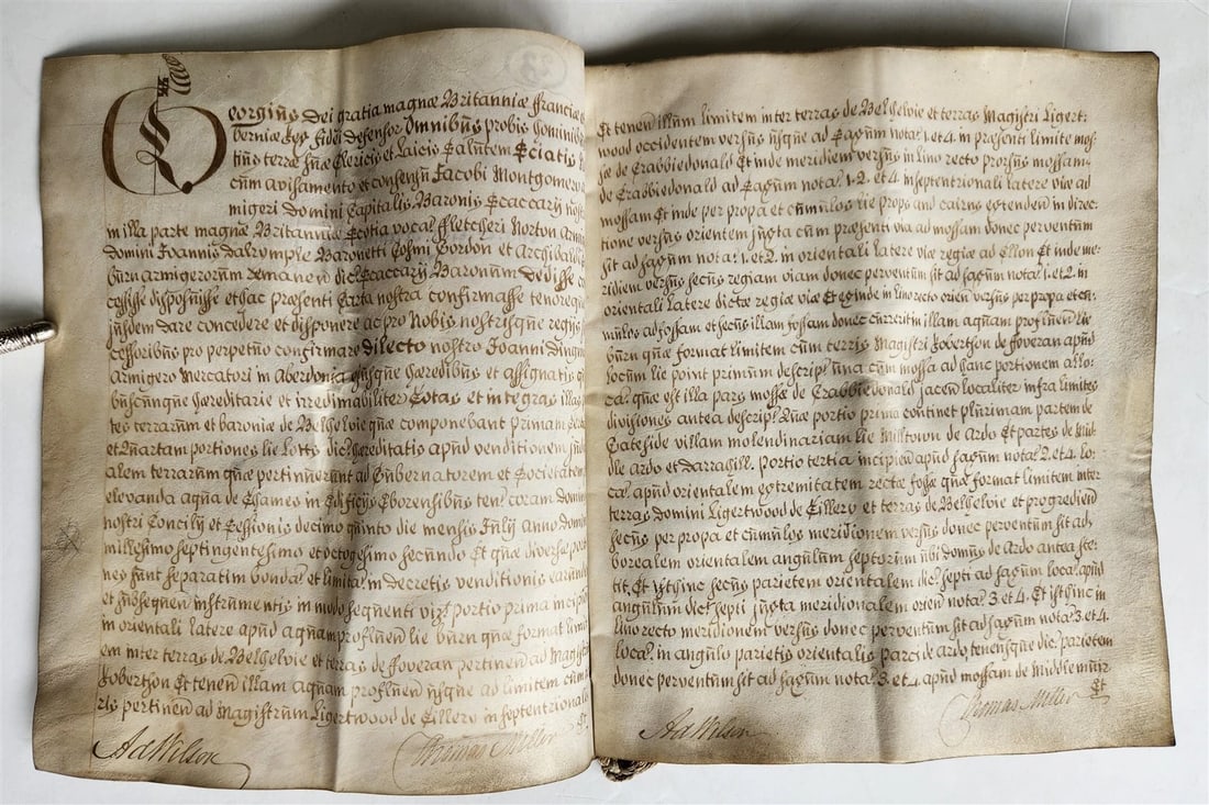 1795 MANUSCRIPT on VELLUM ANTIQUE LATIN LEGAL DOCUMENT 14 pp. EDINBURGH SCOTLAND: Hand written on vellum Edinburgh, Scotland 7 leaves (14 pages) Size 9 3/4 by 11 1/2" Text in Latin (registration notes in English) Reserve: $250.00 Shipping: Domestic: Flat-rate of $25.00 to anywhere