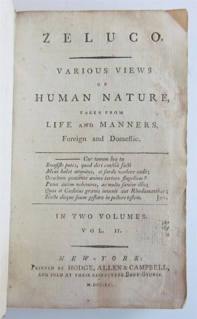 1790 ZELUGO VARIOUS VIEWS of HUMAN NATURE antique AMERICAN EDITION Vol. II (1 of 5)