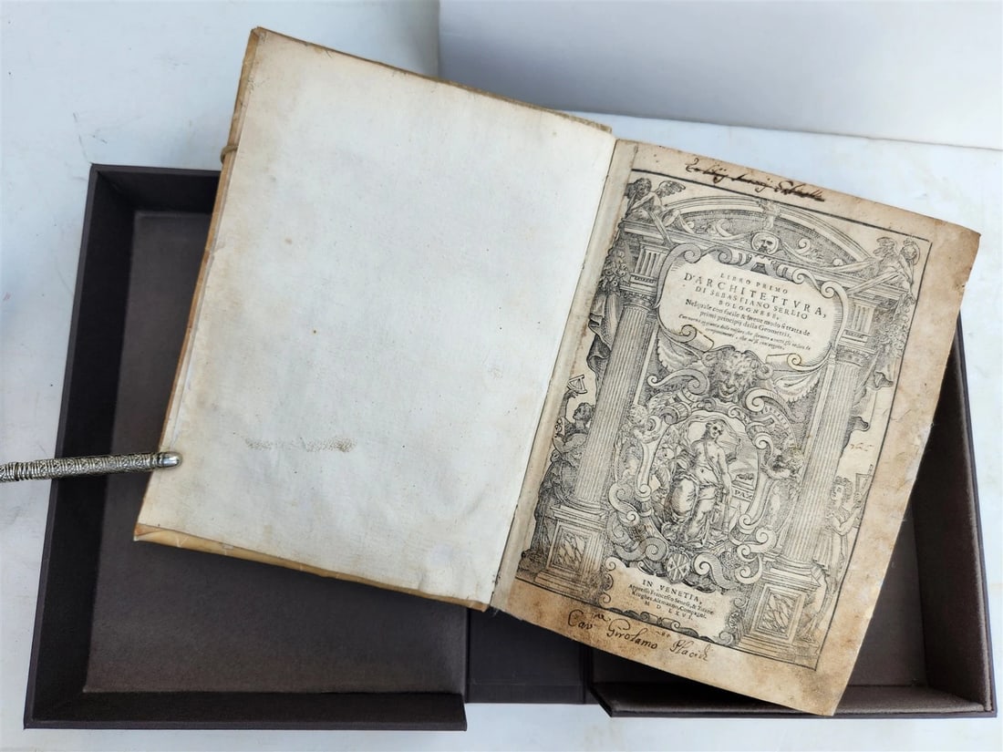 1566 ARCHITECTURE by S. SERLIO antique FULLY ILLUSTRATED 16th CENTURY vellum: SERLIO Sebastiano Libro primo (- quinto & estraordinario) d'Architettura. Libro primo d'architettura di Sebastiano Serlio bolognese nel quale con facile et breve modo si tratta de primi principii dell