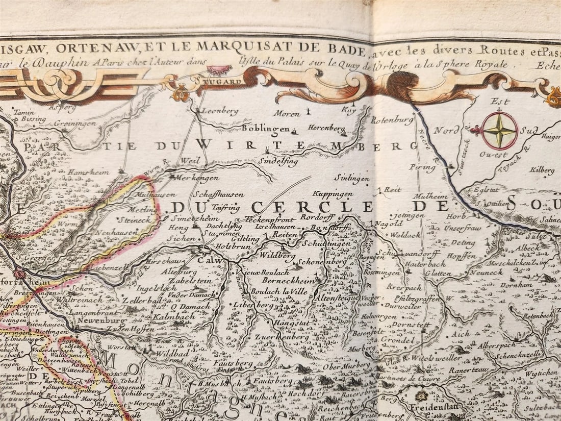 1730s antique MAP antique HAUTE et BASSE ALSACE SUNTGAW BRISGAW ORTEN AW - 2