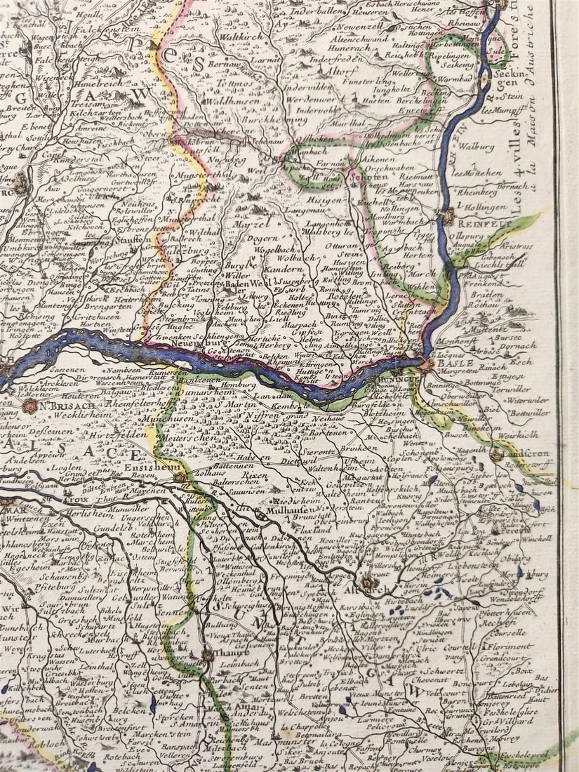 1730s antique MAP antique HAUTE et BASSE ALSACE SUNTGAW BRISGAW ORTEN AW - 5