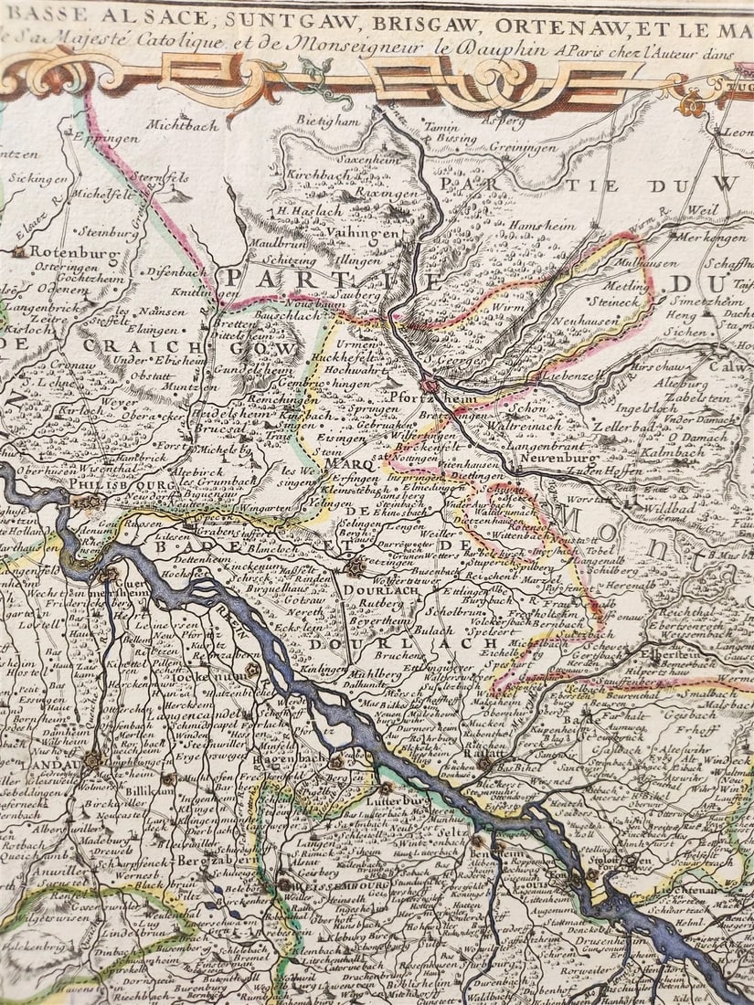 1730s antique MAP antique HAUTE et BASSE ALSACE SUNTGAW BRISGAW ORTEN AW - 7