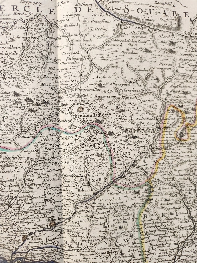 1730s antique MAP antique HAUTE et BASSE ALSACE SUNTGAW BRISGAW ORTEN AW - 8
