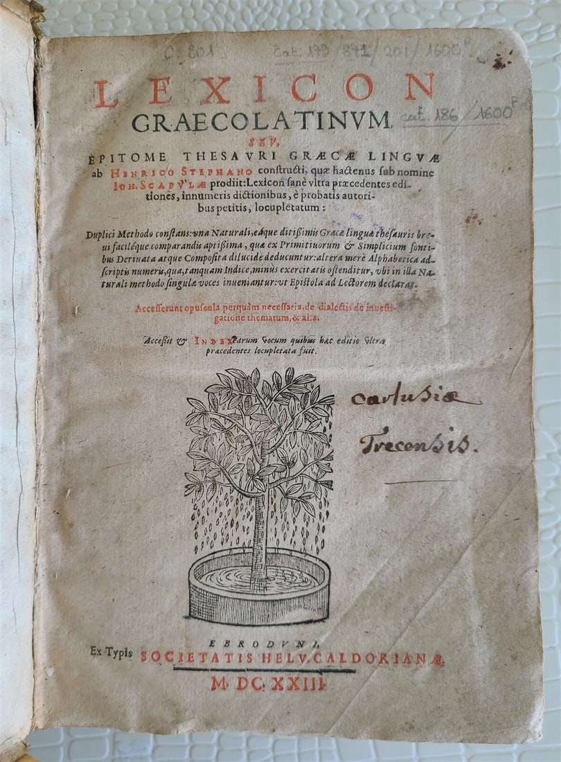 1623 GREEK DICTIONARY antique 17th century Lexicon Graecolatinum VELLUM BINDING (1 of 11)