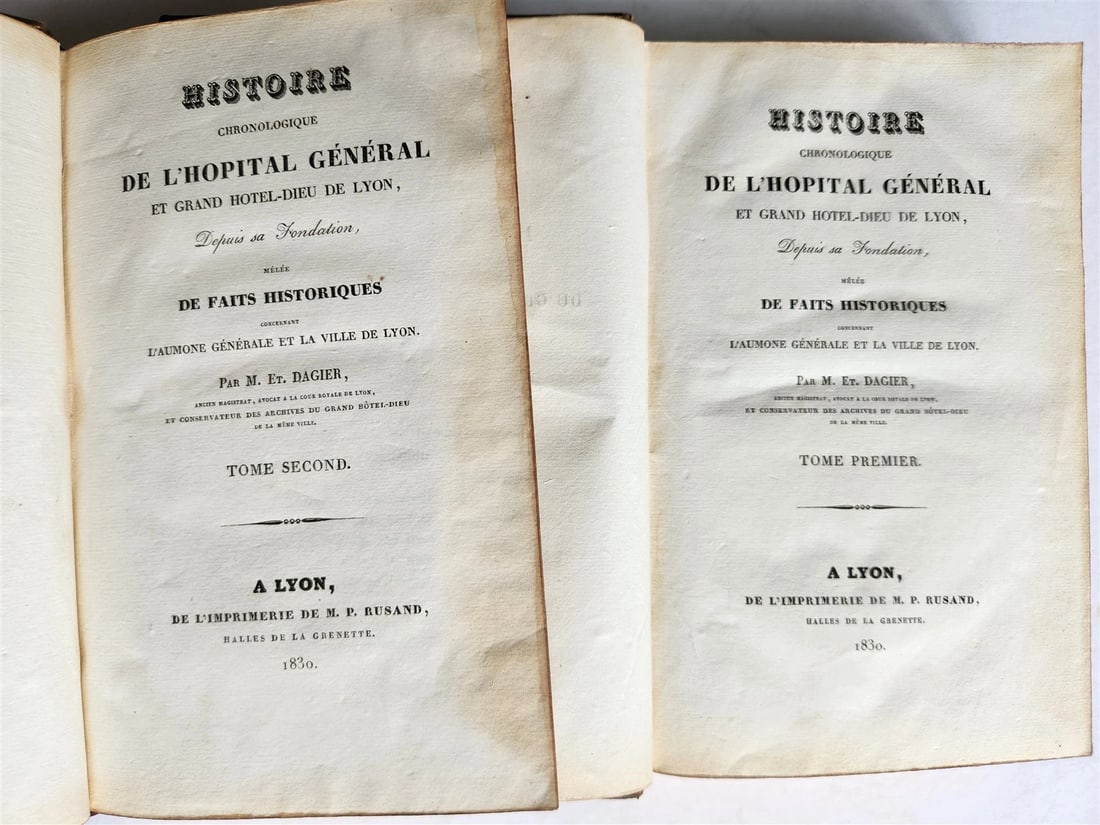 1830 History of General Hospital Grand Hotel-Dieu of Lyon 2 VOLS antique French - 2