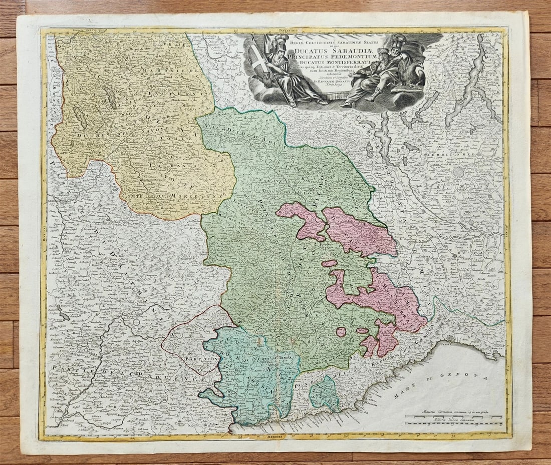 1720 ITALY antique MAP Savoy and Piedmont regions by JOHANN HOMANN AUTHENTIC: Johann Baptista Homann Germany, ca. 1664–1724 ITALY [Savoy and Piedmont] Regia Celsitudinis Sabaudicae Status in quo Ducatus Sabaudiae Principat. Pedemontium ut et Ducatus Montisferrati (Savoy a