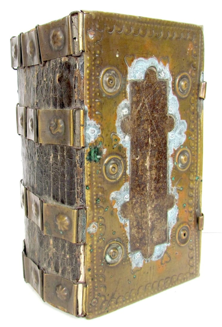1853 CZECH hymn book by Tranovsky ANTIQUE w/ BRASS FITTINGS decorative: Cithara et Phiala Sanctorum. Czech hymn book by the hymn poet and composer Jiri Tranovsky (1592-1637). 3 parts in 1 vol. Budapest, Trattner 1853. Leather binding with brass fittings on both covers