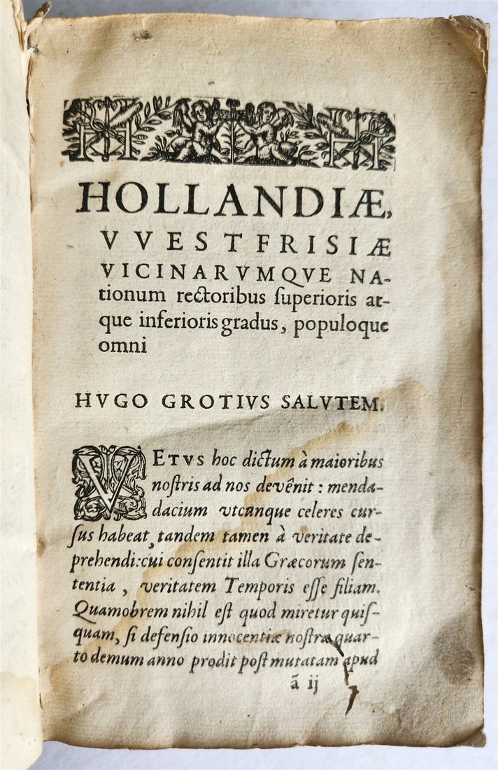 1622 APOLOGETICUS EORUM QVI HOLLANDIAE by Hugone Grotio antique VELLUM BINDING - 6